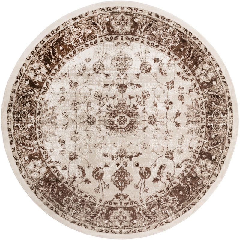 Tapis traditionnel traditionnel Emigdio de couleur crème, Rond 10 pi 8 po