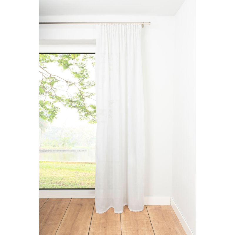 Rhombic Tab Top Semi Sheer Single Curtain, 245cm W x 135cm D, White