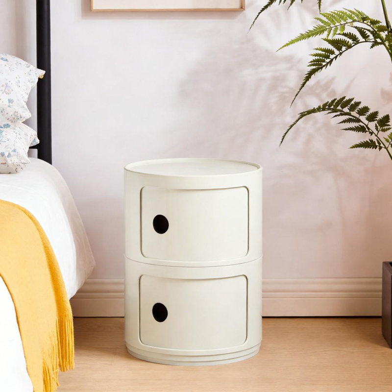 2 tiroirs de rangement ronds à 2 niveaux - Tiroirs de table de chevet empilables, Beige