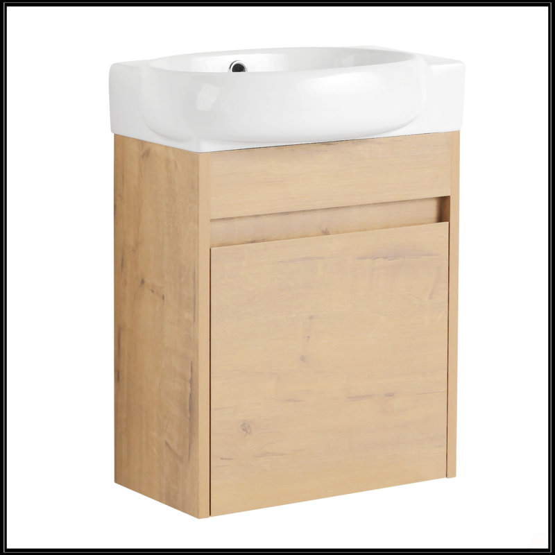 Meuble-lavabo à fermeture en douceur avec lavabo, Imitation chêne