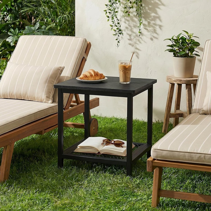 Weather-Resistant HDPS Side Table With Storage – Small Patio End Table For Deck, Garden, Poolside, Backyard & Indoor/Outdoor Use (Black)