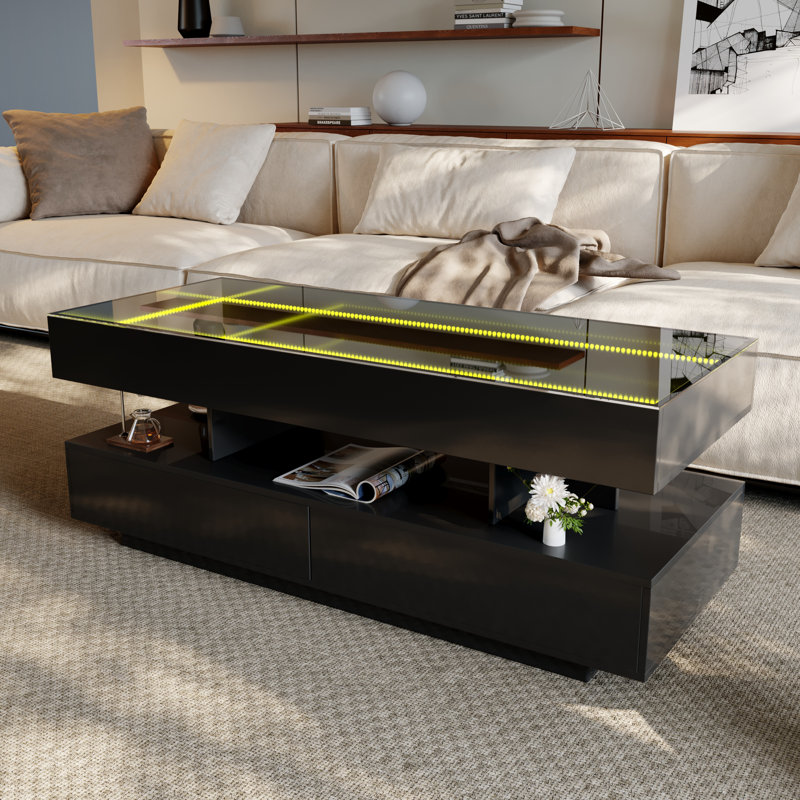 Table basse avec 2 tiroirs de rangement Infinity Mirror