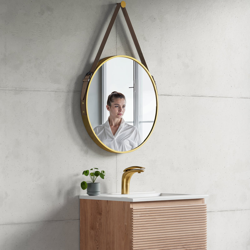 Trombly Metal Flat Wall Mirror, Brushed Brass