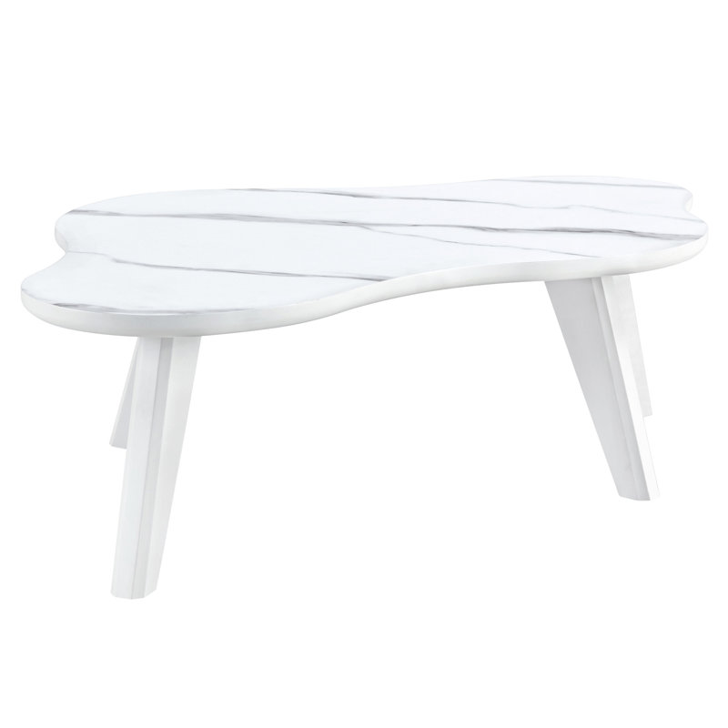 Modern Minimalist White Imitation Marble Tabletop Coffee Table. Solid Wood Spray Painted Desk Legs, Cloud Shape To Give You A New Experience, Computer Desk. W1512P285258