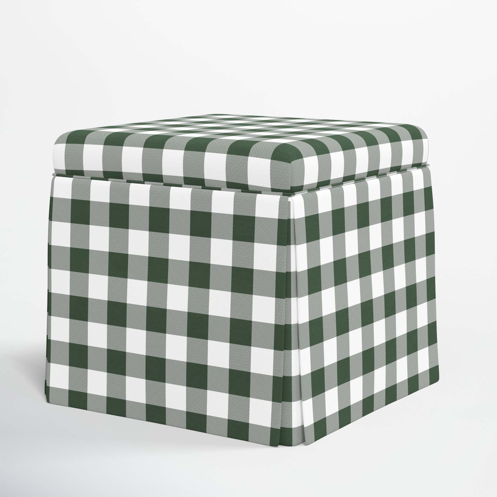 Jebb 20" Cotton Ottoman, Classic Gingham Evergreen