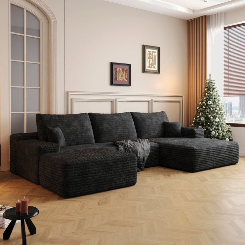 Canapé modulaire rembourré en tissu désossé de style moderne minimaliste pour le salon, canapé d'angle à siège profond, aucun assemblage requis
