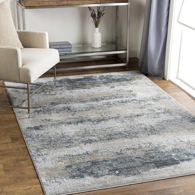 Brunswick-Abstract Blue Grey Modern Marble Fringe Living Dining Bedroom Rug