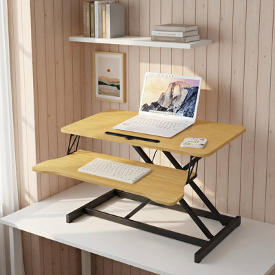 Convertisseur de bureau l 32 po avec rehausse réglable et plateau à clavier (naturel)