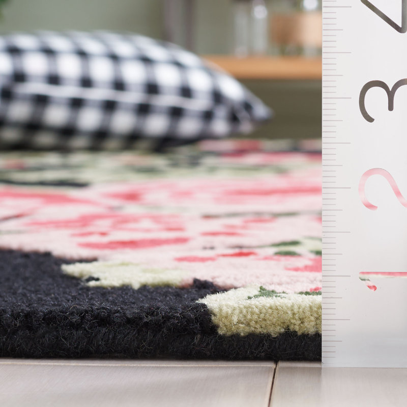 Jardin Hand Tufted Wool/Cotton Floral Rug in Pink/Black, Rectangle 3' x 5'