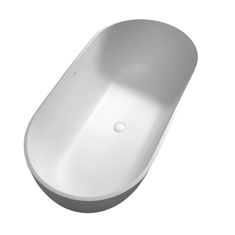 59 Inch Solid Surface Soaking Bathtub - Deep Soak Freestanding Tub