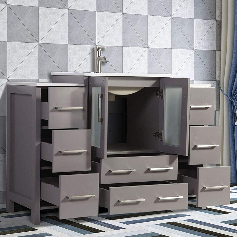  Modern 72" Double Bathroom Vanity Set with Mirror, Gray