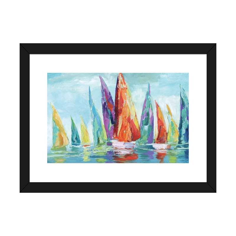 Reproduction d’art sur toile Fine Day Sailing I par Nan, H 16 po x l 24 po x P 1 po, Papier encadré noir, Blanc