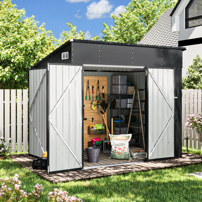 Metal Lean-to Storage Shed With Three Doors, 8 Ft. W x 6 Ft. D
