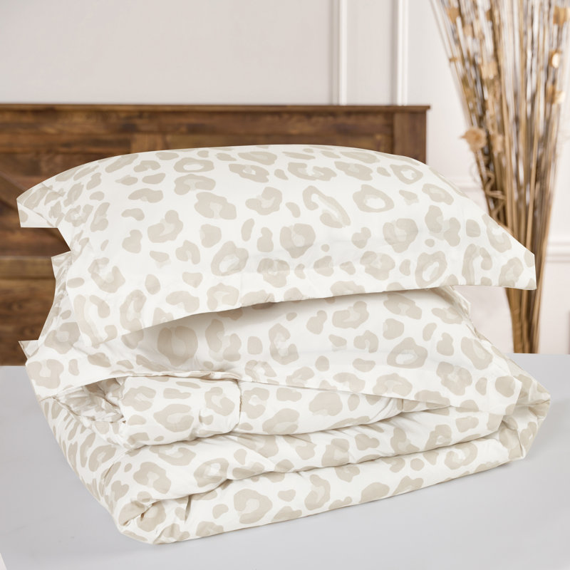 Ensemble d'édredon 3 pièces en microfibre beige léopard Chanasya, Édredon pour très grand lit + 2 taies décorativ