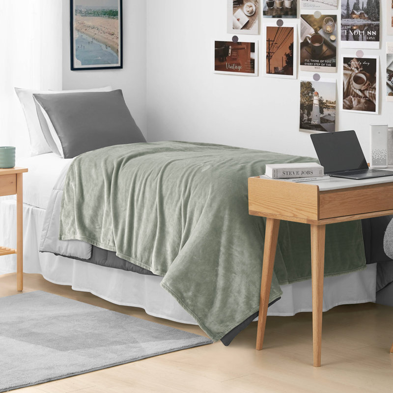 The Sheet Lab Solid Plush Throw Blankets, Desert Sage Green