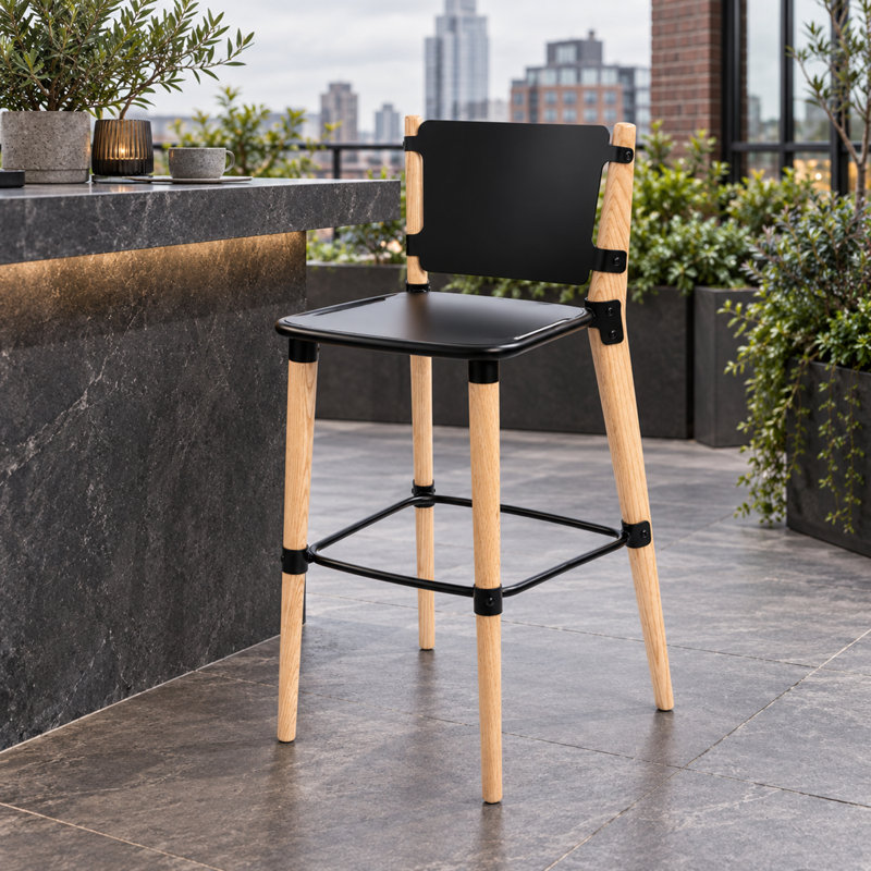Tabouret de bar d'intérieur européen en bois et acier Amsterdam