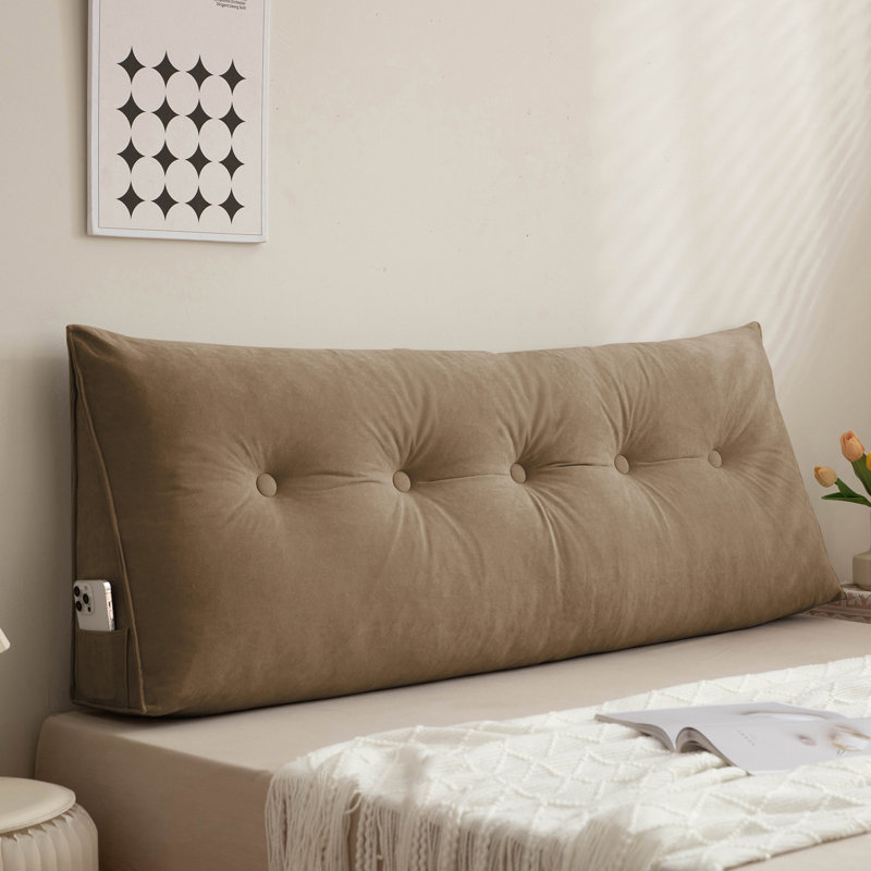 Oreiller de lit surdimensionné en chenille avec support triangulaire et poches latérales, Café, Rectangle 20 po H x 39 po L