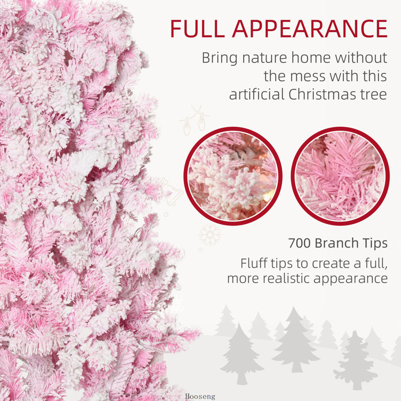 Arbre de Noël enneigé 7,5 pi avec lumières à DEL blanc chaud, rose et blanc