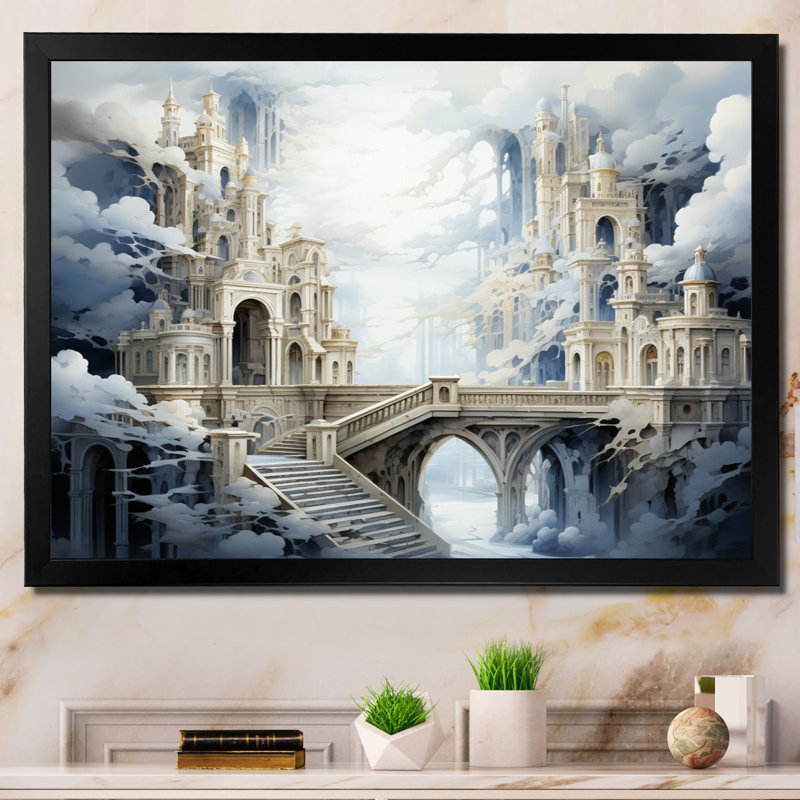 «Beige Bridge Ethereal Passage III», reproduction d'art sur toile, H 16 po x l 32 po x P 1 po, Cadre photo noir
