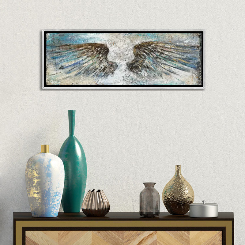 "Wings" par Patricia Pinto, reproduction d’art, Toile avec cadre argenté, H 12 po x l 36 po x 1,5 po
