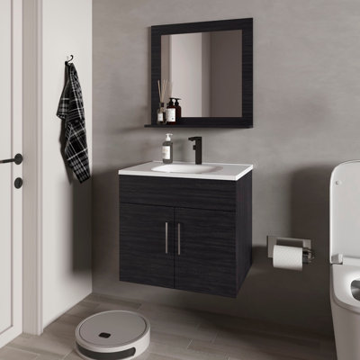 Ensemble de meuble-lavabo flottant 2 portes avec lavabo et miroir