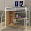 Lit mezzanine simple en métal avec bureau, tablette, armoire et escalier de rangement-293423811