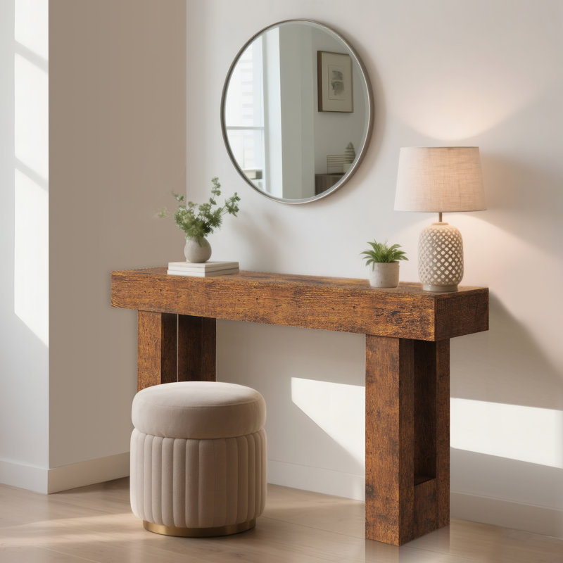 Rustic Farmhouse Console Table - 63" Solid Wood Entryway Sofa Table with Open Shelf - Minimalist Vintage Accent, Sturdy Storage - For Living Room, Hallway, or Foyer - Vintage Oak Finish