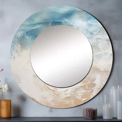 Modern Blue And Beige Sand Aerial View I - Coastal Beach Sand Round Mirror Wall Decor_MTMIR108806