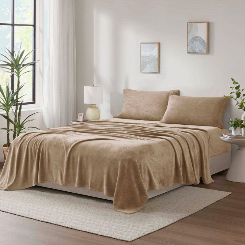 Ensemble de draps Micro Plush, Couvre-lit double + 3 pièces supplémentaires, Taupe