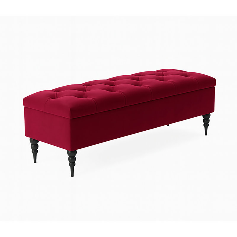Safar Wide Tufted Rectangle Ottoman Storage Bench – Upholstery Plush Velvet Shoe Bench with Black Turned Wooden Legs