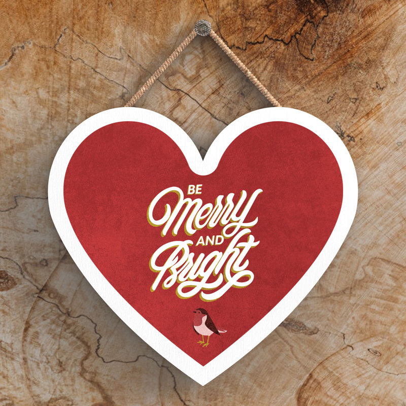 Xmas Be Merry and Bright Wooden Plaque, 10cm H x 9cm W x 0.5cm D