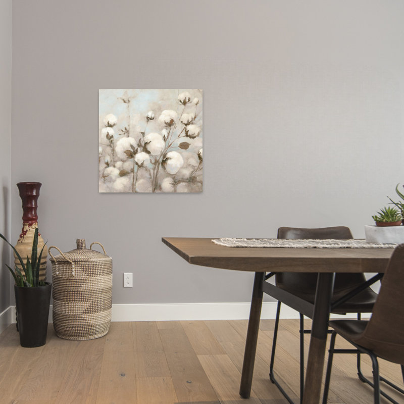 Art contemporain contemporain en coton avec fleurs neutres, H 24 po x l 24 po