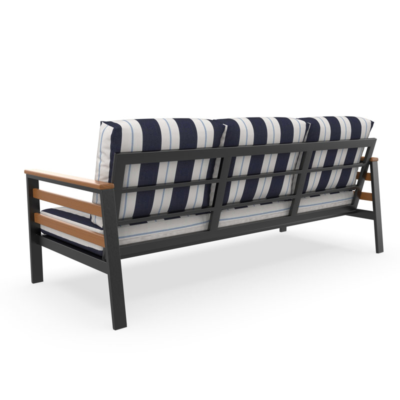 Townsend 80'' Wide Outdoor Patio Sofa with Sunbrella® Cushions, Blue/White, Brown