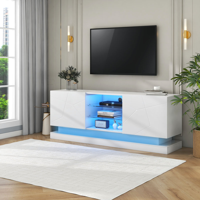 High-gloss Tv Stand With Smart Rgb Lighting & Storage