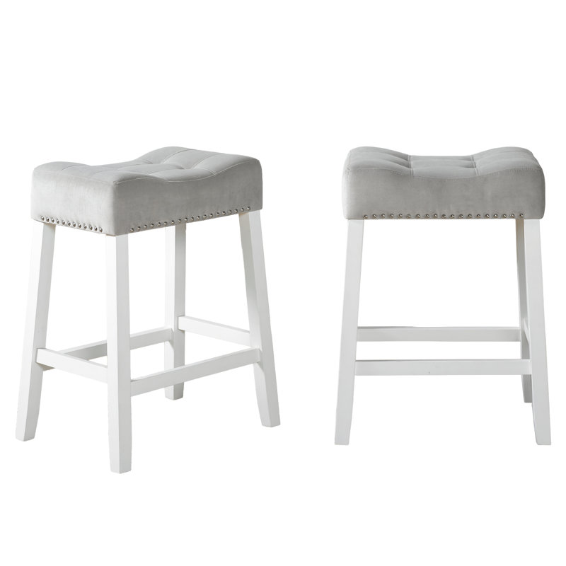 Tabourets de velours à hauteur de comptoir, 2 pièces, sièges de selle gris, blanc délavé, tabourets de construction 2 pièces, construction
