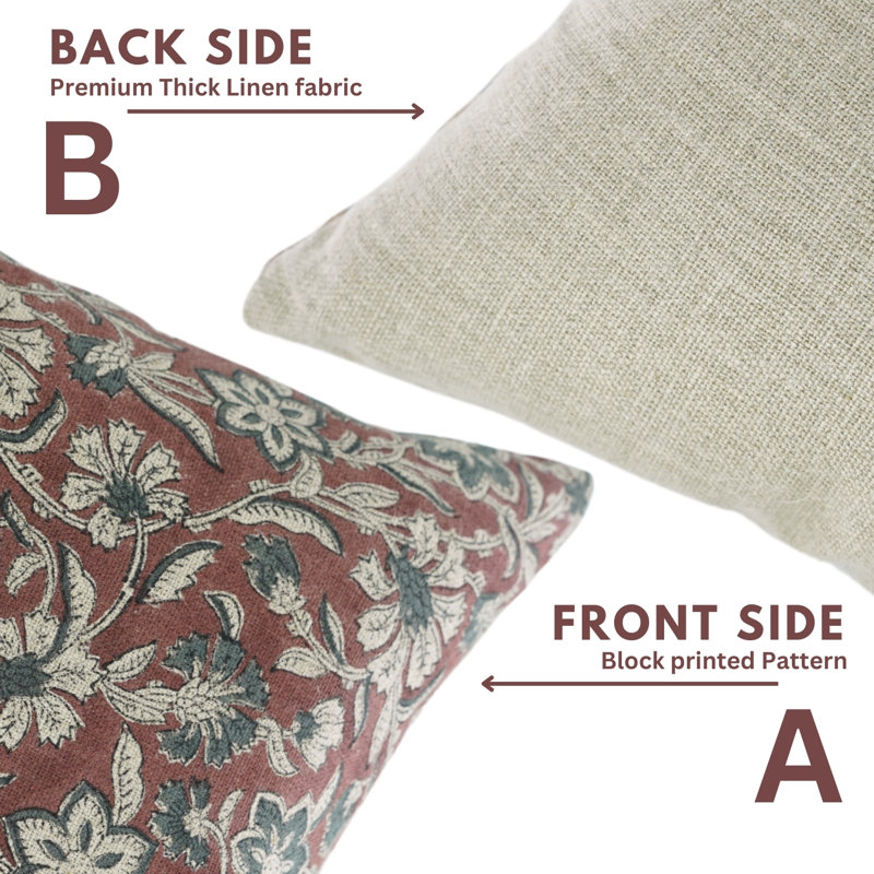 Fabdivine Jarul Hand Block Printed Cushion Cover Artisan Throw Pillow for Home Decor, Square 14", Maroon Block Print/Floral
