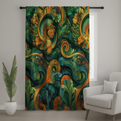 Floral Swirl Abstract Window Curtains, Floral Sheer & Blockout Curtains - 1 Panel