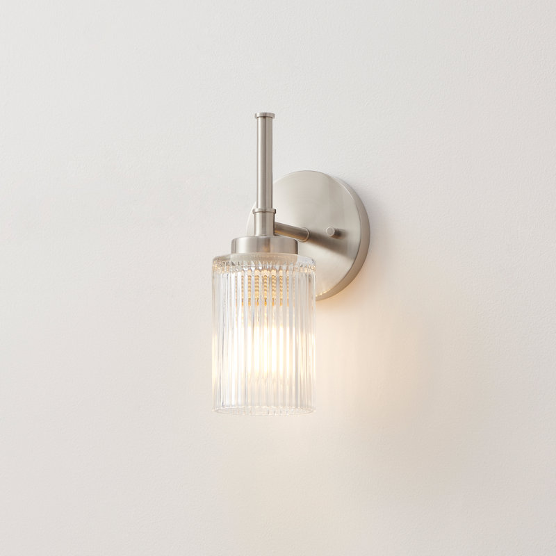 1- Light Clear Ribbed Glass Wall Sconce, Brushed Nickel