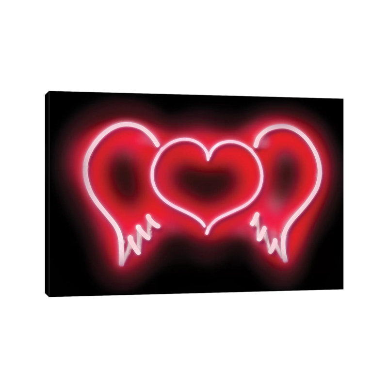 Neon Heart Wings Redon Black by Hailey Carr - Wrapped Canvas Print, 66.04 cm H x 45.72 cm W x 1.91 cm D