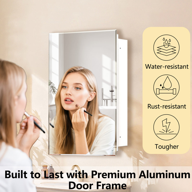 Medicine Cabinet With Beveled Mirror& Removable Shelves, Recess or Surface Mount,No Assembly, 76.2cm H x 40.6cm W x 11.5cm D