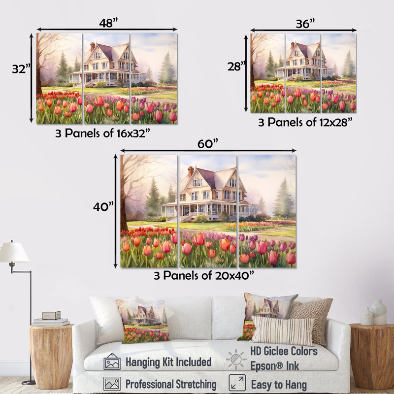 Fleurs I - Tulipes, ensemble d'art mural, H 28 po x l 36 po x P 1 po