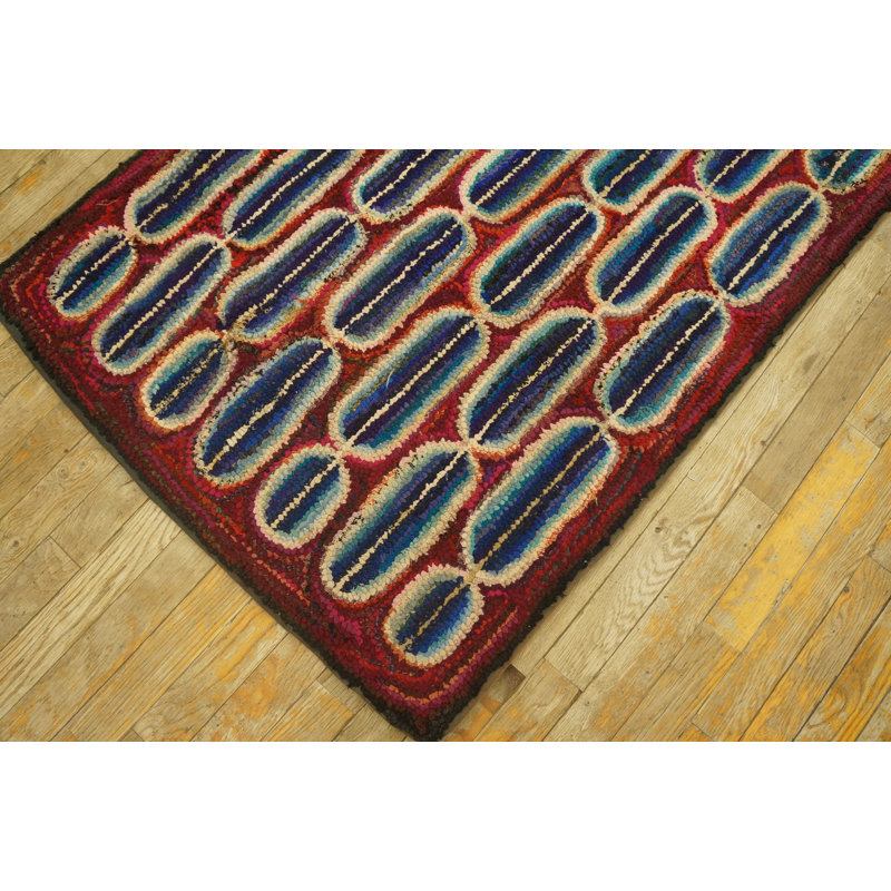 Antique American Hooked Rug Hallway Runner Wool & Cotton Coral