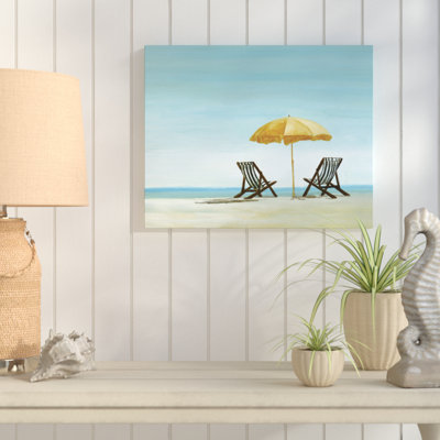 " Beach Chairs Under Yellow Umbrella "