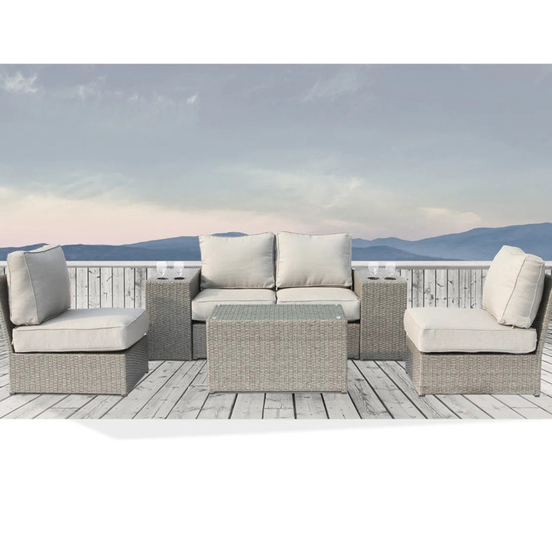 Ensemble modulaire de patio en osier toutes saisons pour 4 personnes - pré-assemblé avec coussins