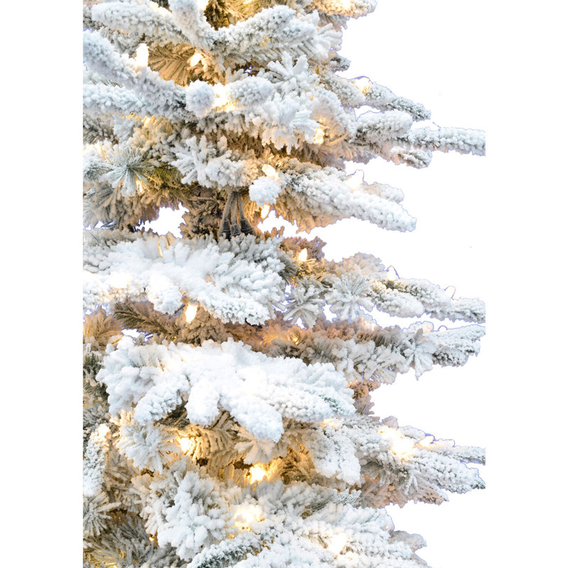 Fraser Hill Farm 10-Ft. Flocked Mountain Pine Christmas Tree With Smart String Lighting, FFMP010-3SN, 10' H