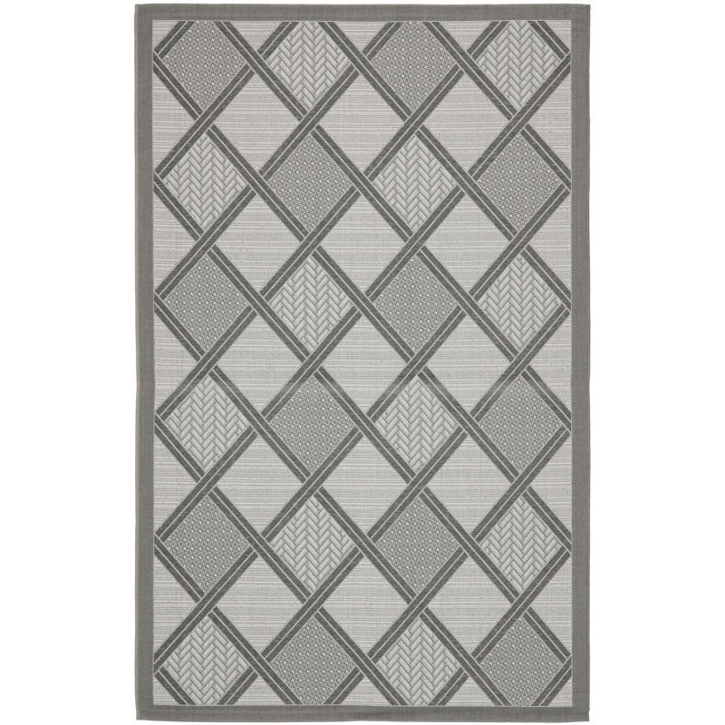 Arneshia Geometric Light Grey/Anthracite Indoor/Outdoor Area Rug, Rectangle 6'7" x 9'6"