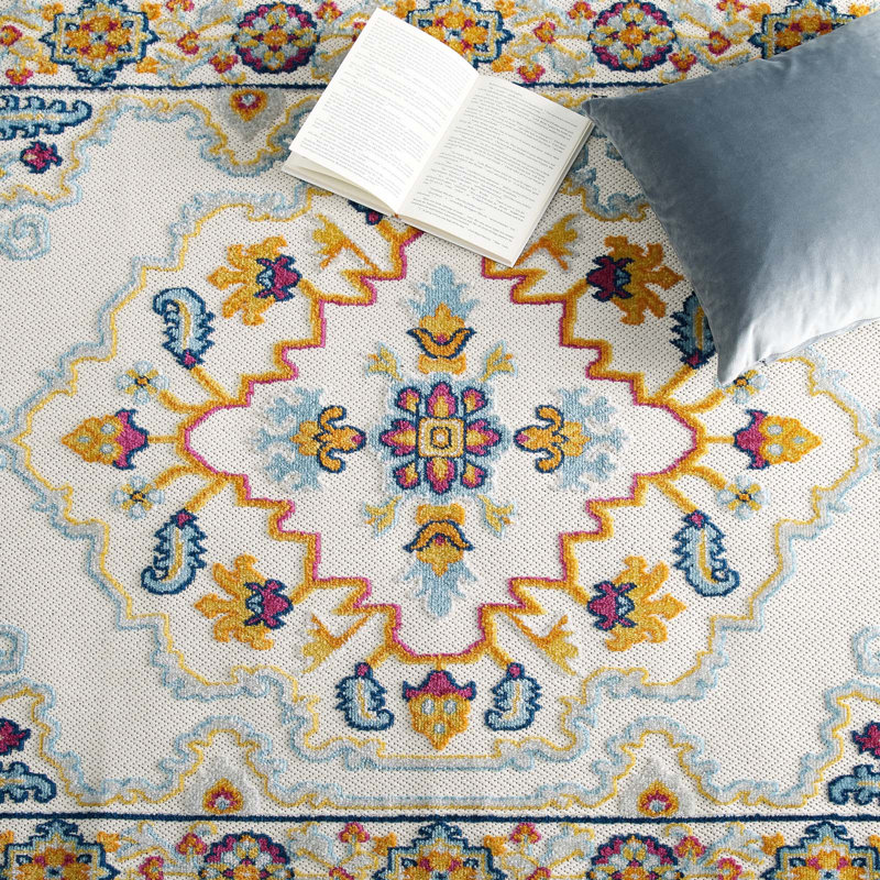 Modway Reflect Ansel Distressed Vintage Floral Persian Medallion 5x8 Indoor and Outdoor Area Rug in Multicolored