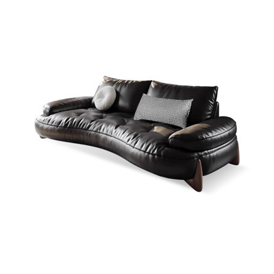 Black Genuine Leather Standard Sofa bed cushion couch