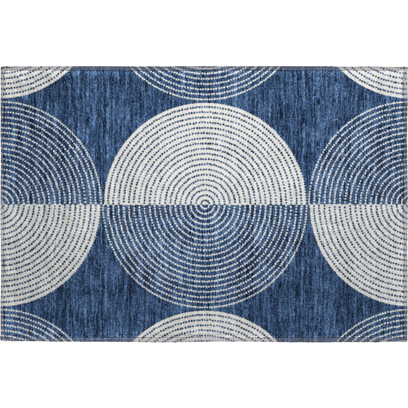 Premium Machine Washable Mayfield AMF2275 Geometric Rug, 1'8" x 2'6", Navy