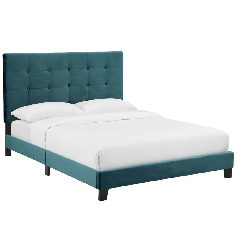 Modway Melanie Tufted Button Upholstered Performance Velvet Platform Bed, Sea Blue, Full